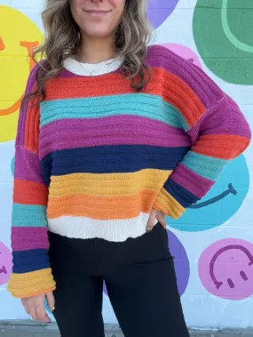 Cozy Mutli Color Stripe Bubble Sleeve Sweater