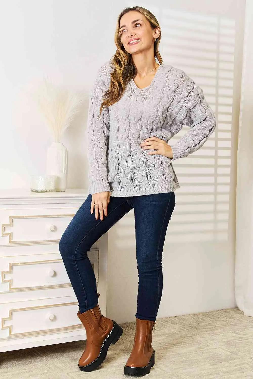 Cozy Up in Cable-Knit Hooded Sweater