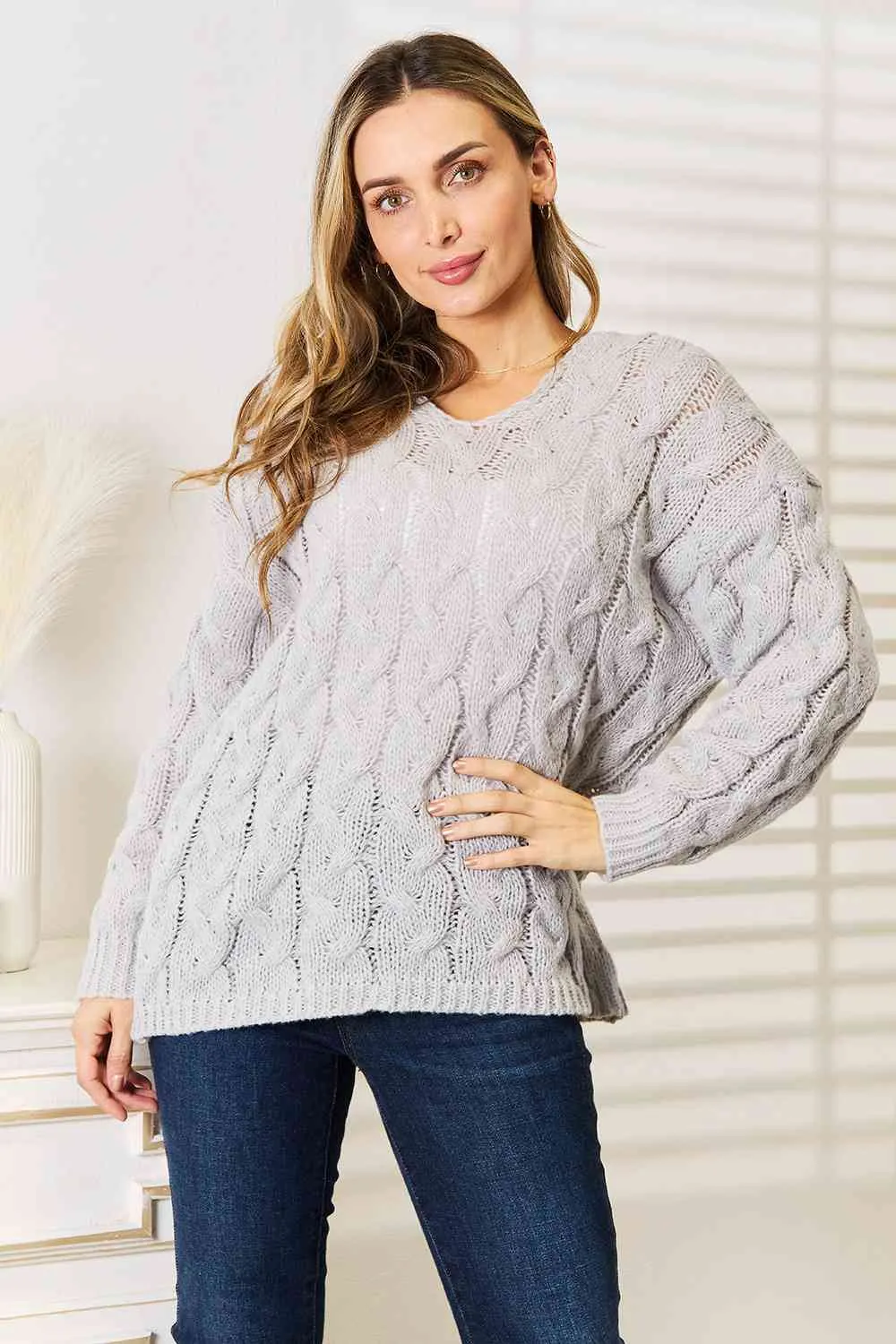 Cozy Up in Cable-Knit Hooded Sweater