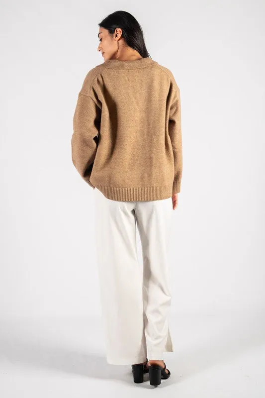 Cozy Up Sweater Top-Taupe