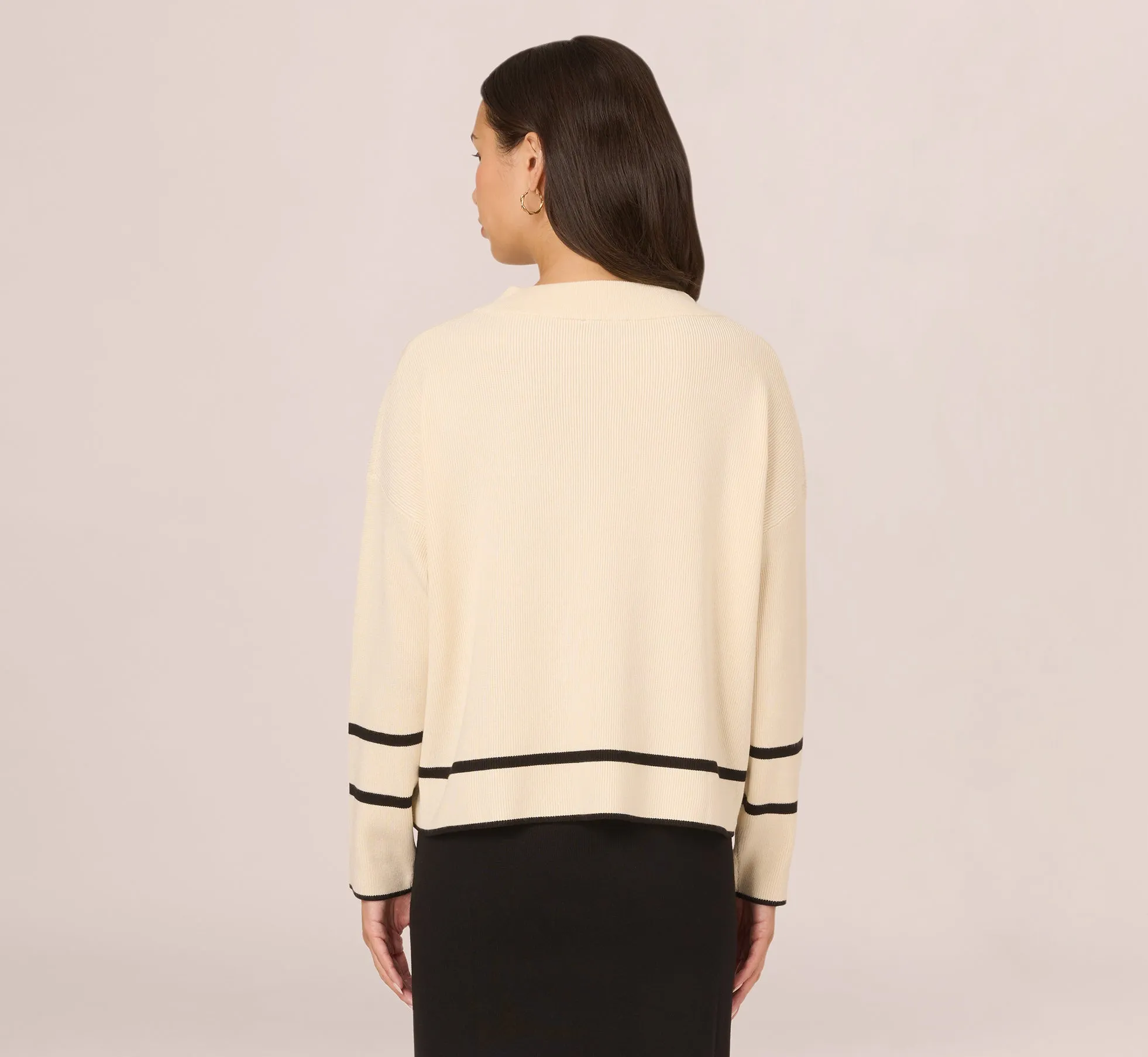 Crew Neck Pullover Sweater With Tipped Details In Cream Black