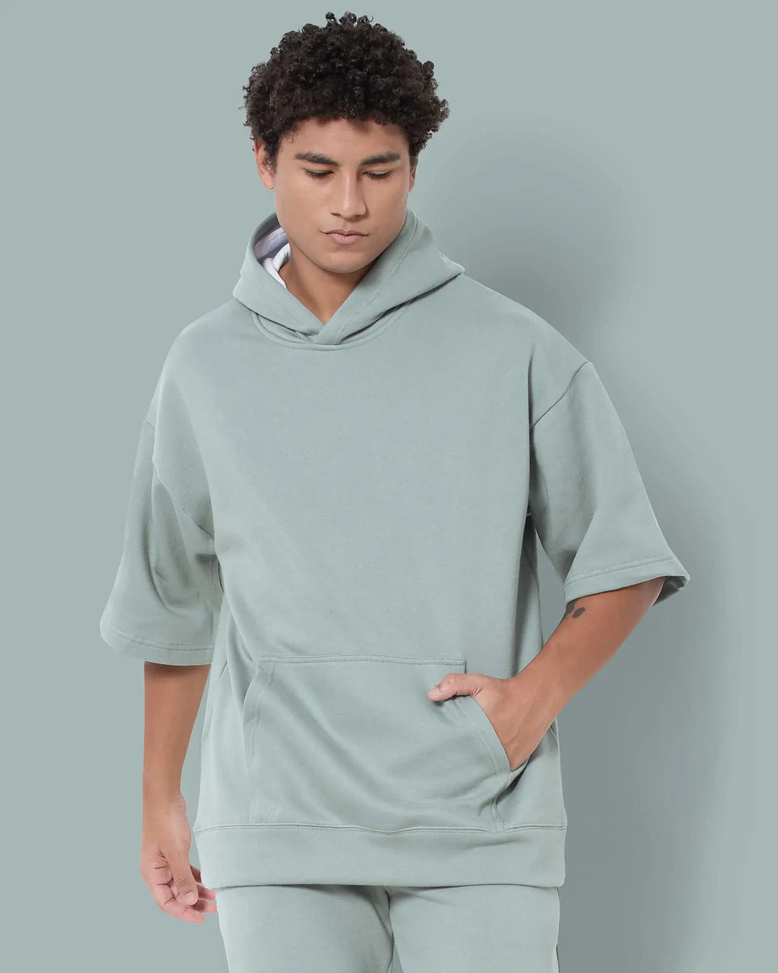 Crop Sleeves Oversized Hoodie: Tiffany Green