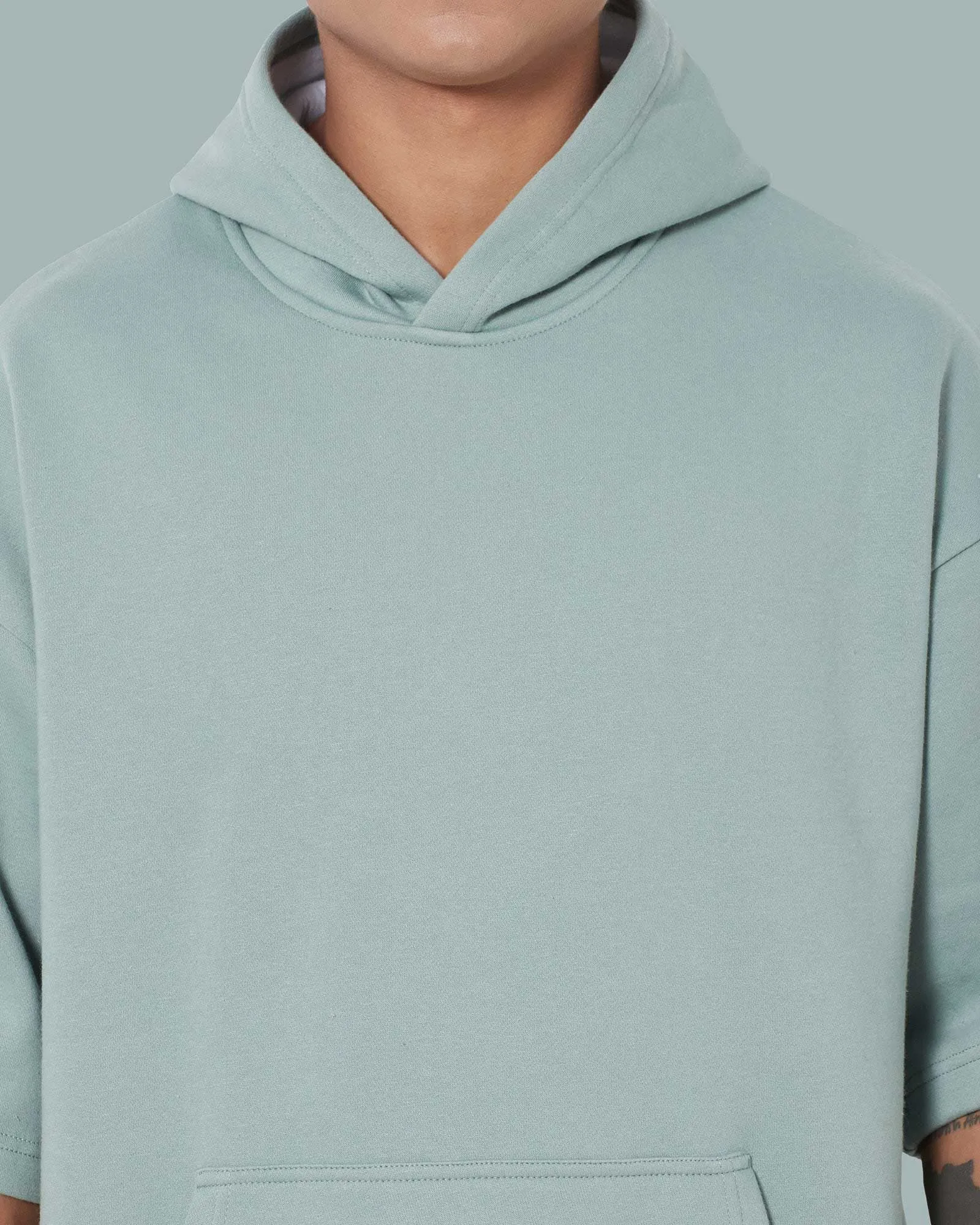 Crop Sleeves Oversized Hoodie: Tiffany Green