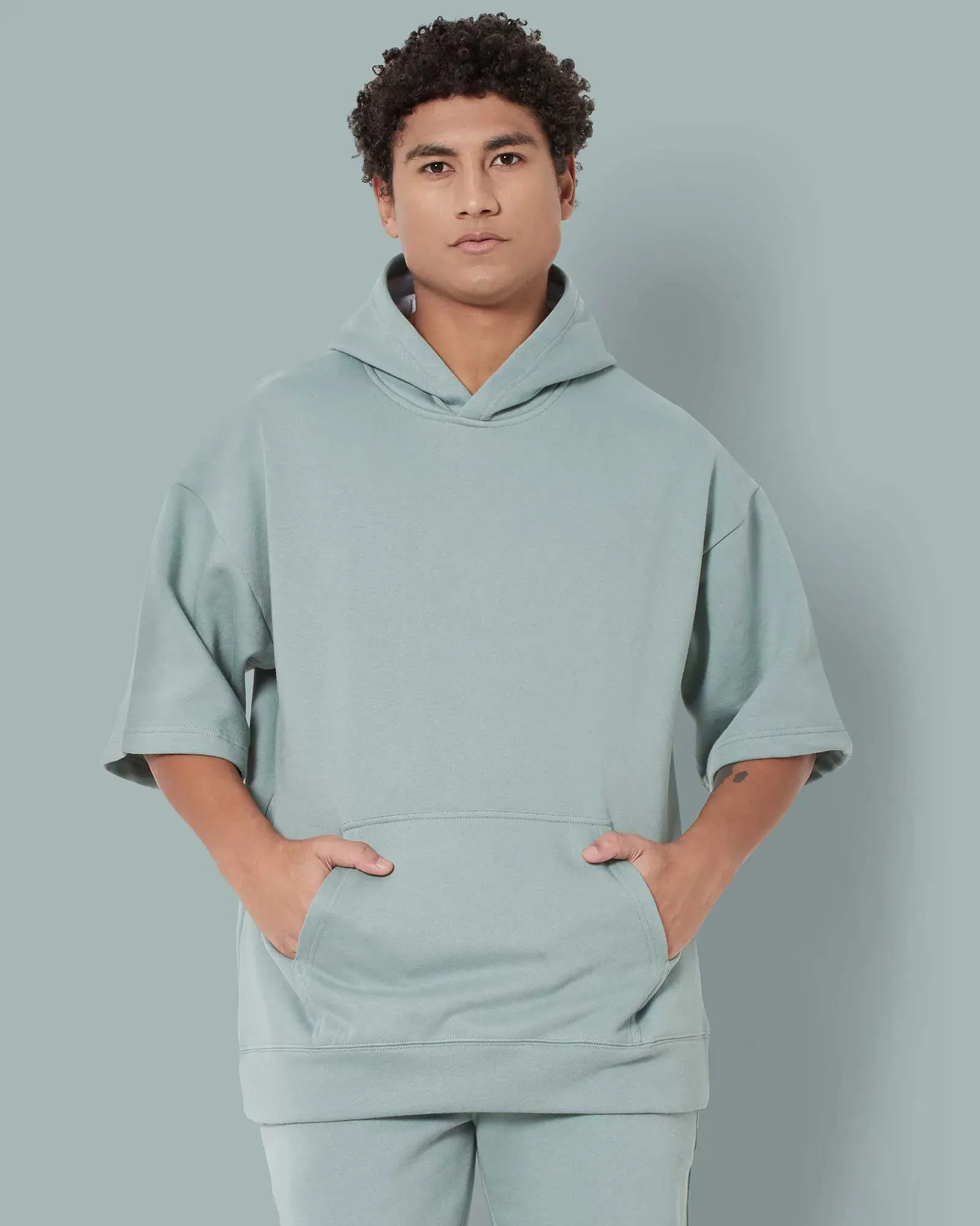 Crop Sleeves Oversized Hoodie: Tiffany Green