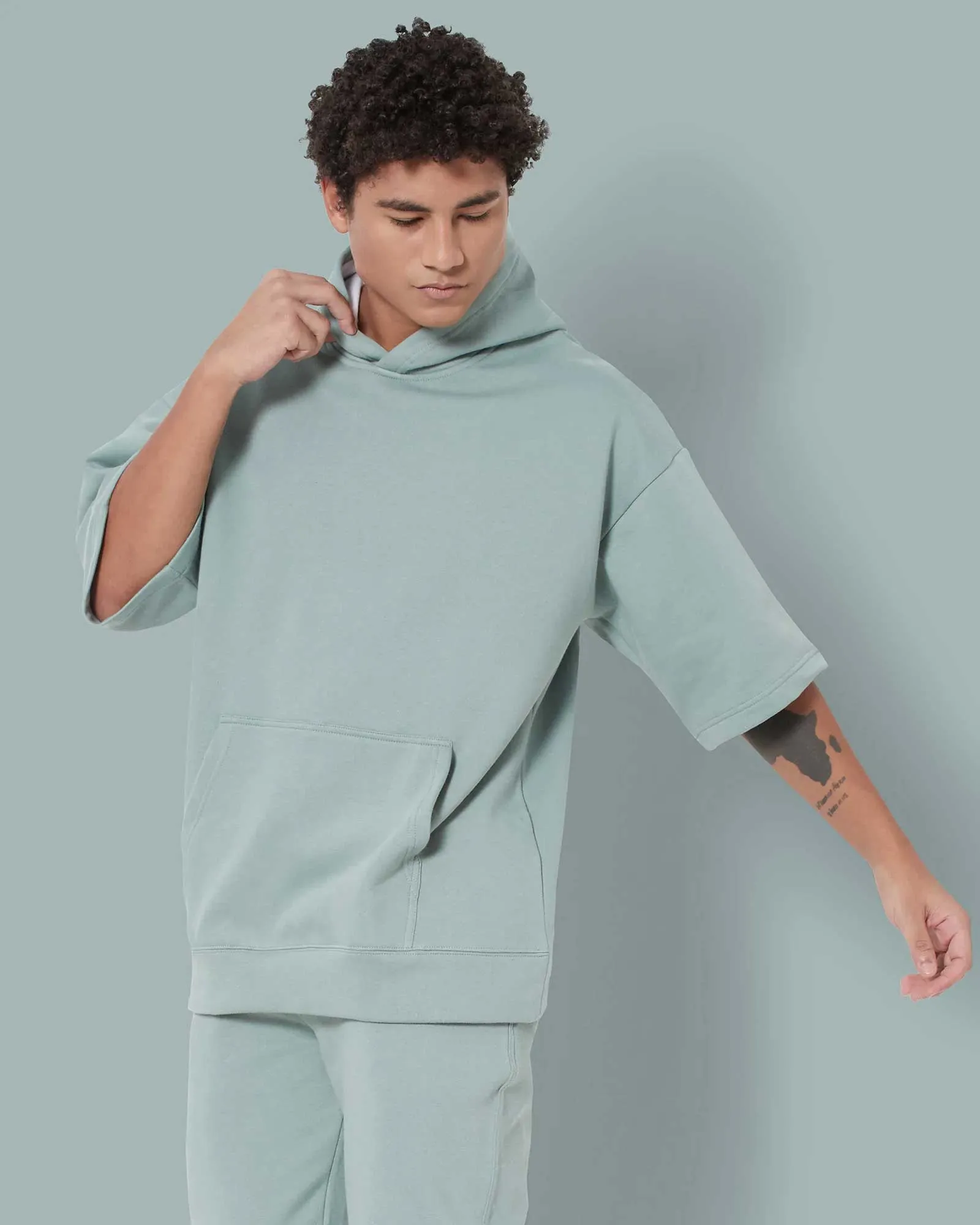 Crop Sleeves Oversized Hoodie: Tiffany Green