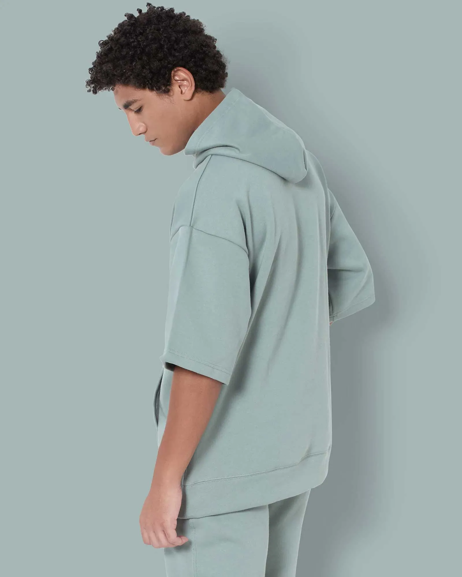 Crop Sleeves Oversized Hoodie: Tiffany Green