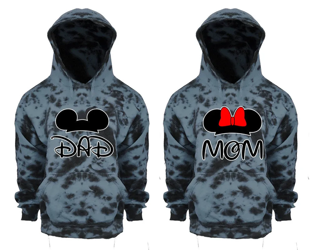 Dad Mom Couple Tie Dye Pullover Hoodies, Matching Tie Dye Hoodies