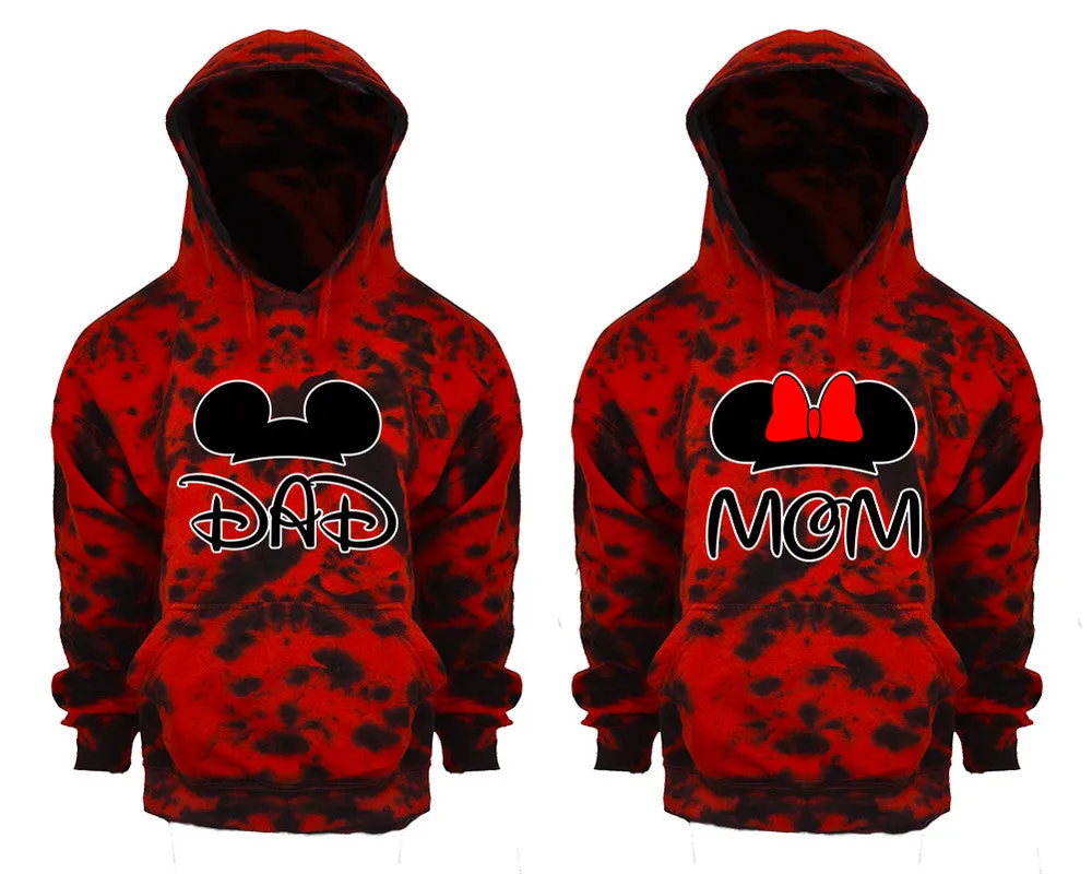 Dad Mom Couple Tie Dye Pullover Hoodies, Matching Tie Dye Hoodies