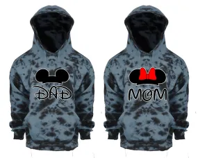 Dad Mom Couple Tie Dye Pullover Hoodies, Matching Tie Dye Hoodies