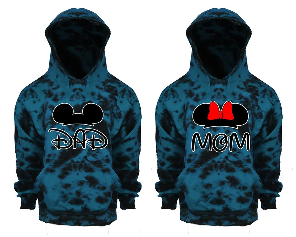 Dad Mom Couple Tie Dye Pullover Hoodies, Matching Tie Dye Hoodies