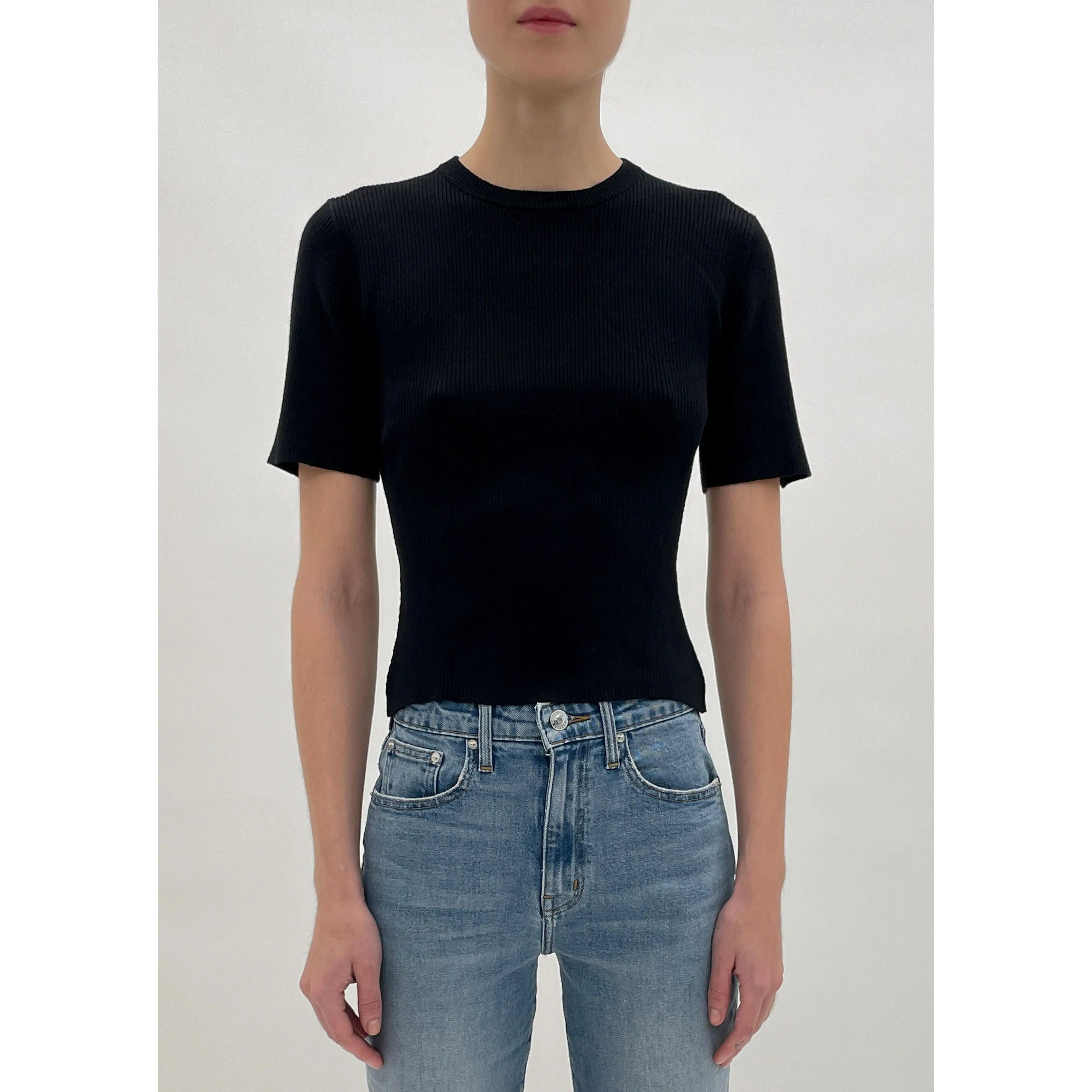 Derek Lam 10 Crosby Salma Ribbed Short Sleeve Sweater