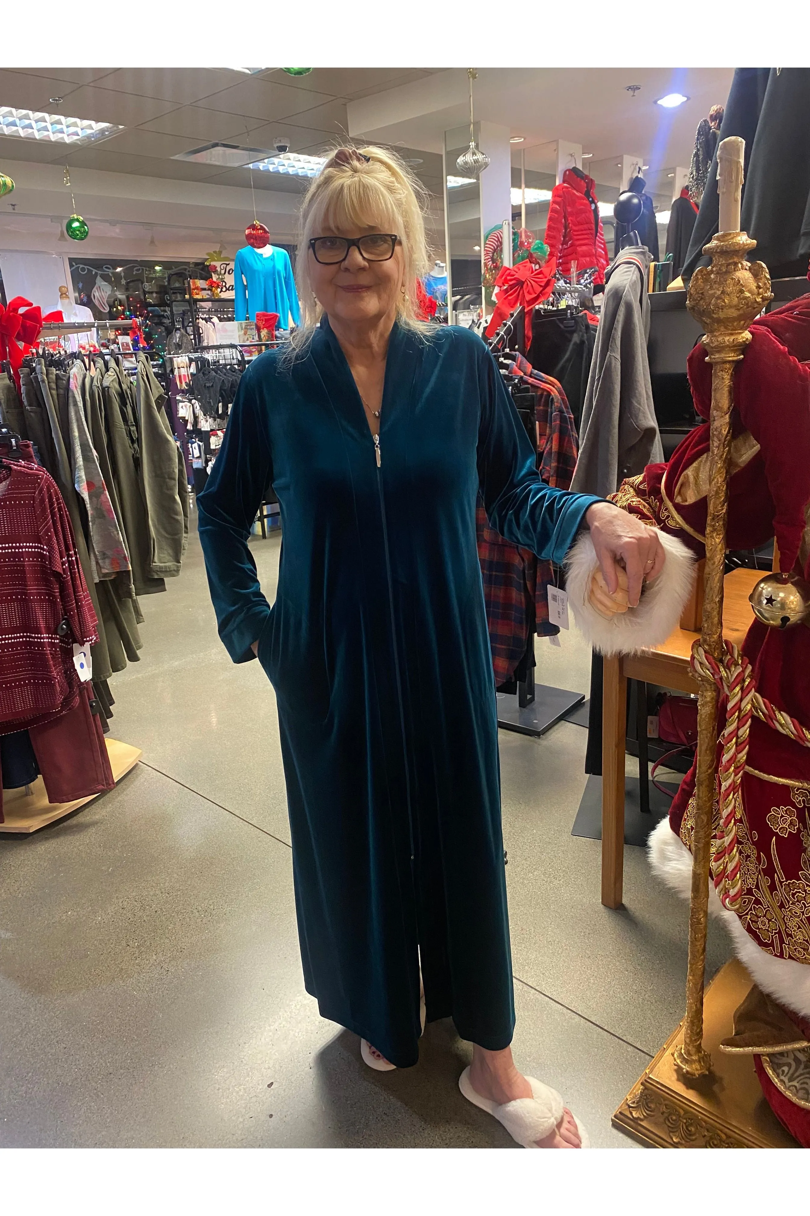 Diamond Tea Stretch Velvet Full Zip Robe - Style 278-3