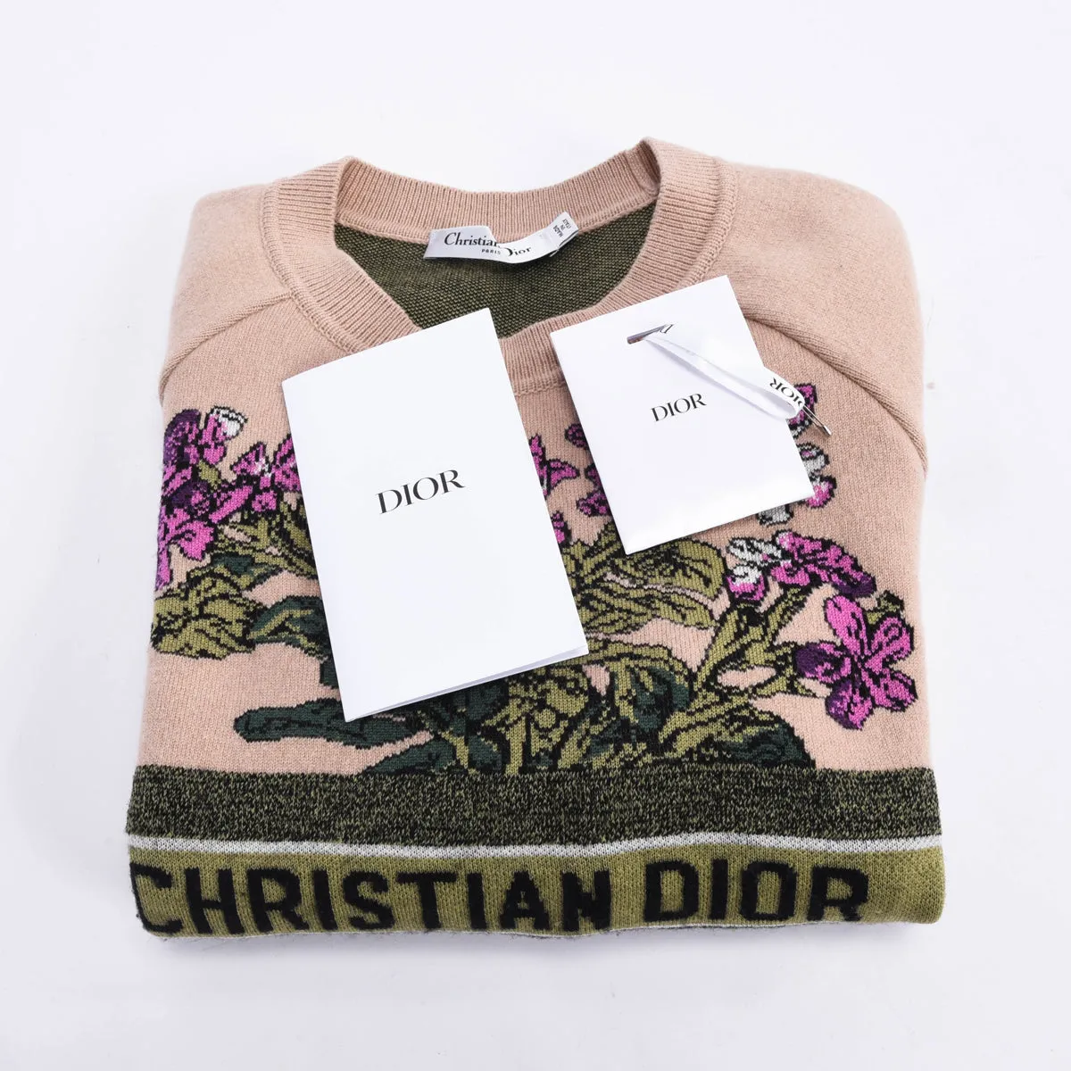 Dior Dusty Pink Cashmere Blend Fleurs Bibliques Sweater