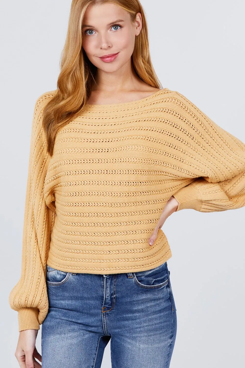 Dolman Sleeve Boat Neck Sweater