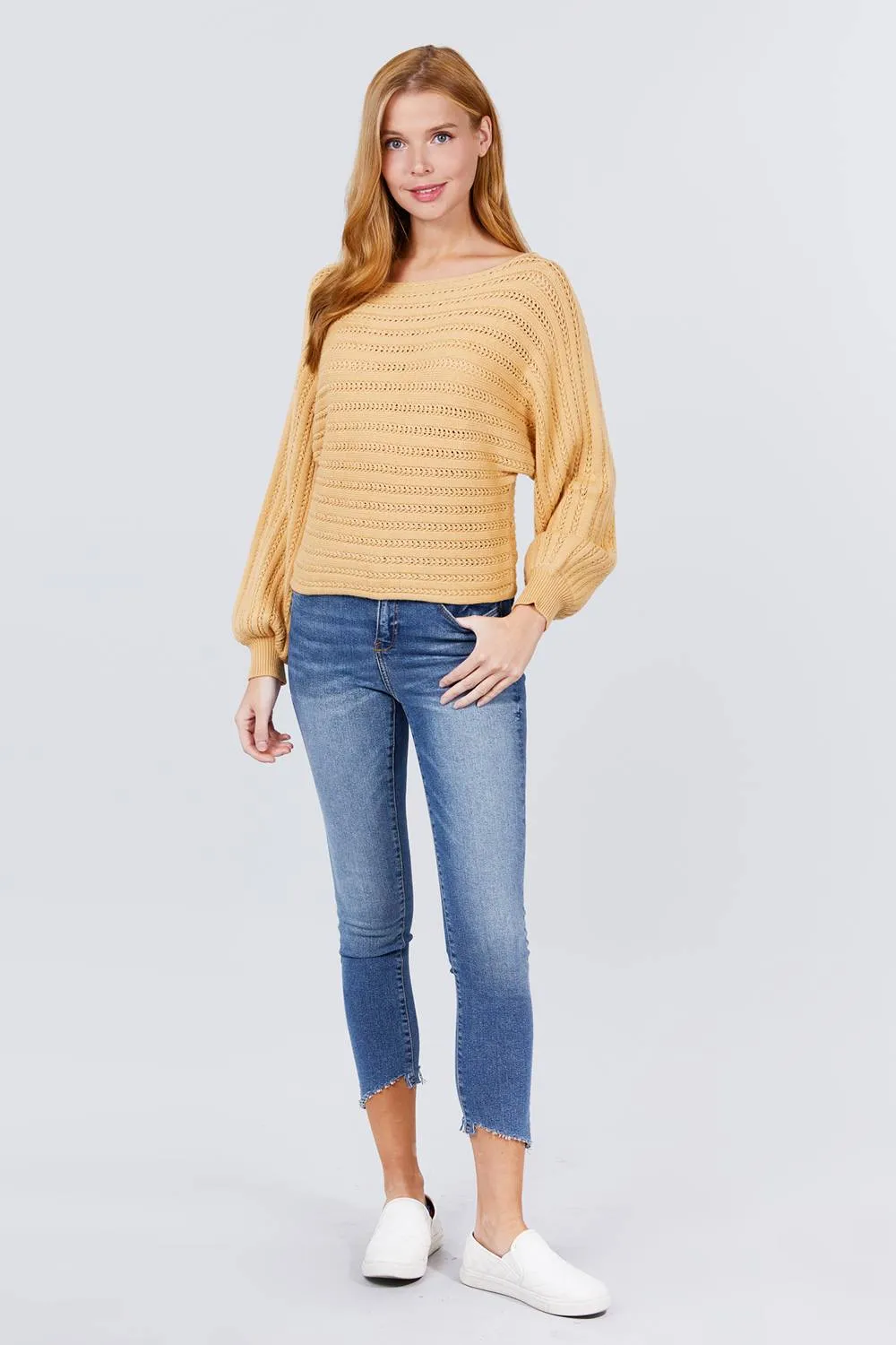 Dolman Sleeve Boat Neck Sweater