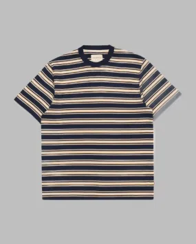 Far Afield Crew Neck T Shirt Brighton Stripe Navy Iris