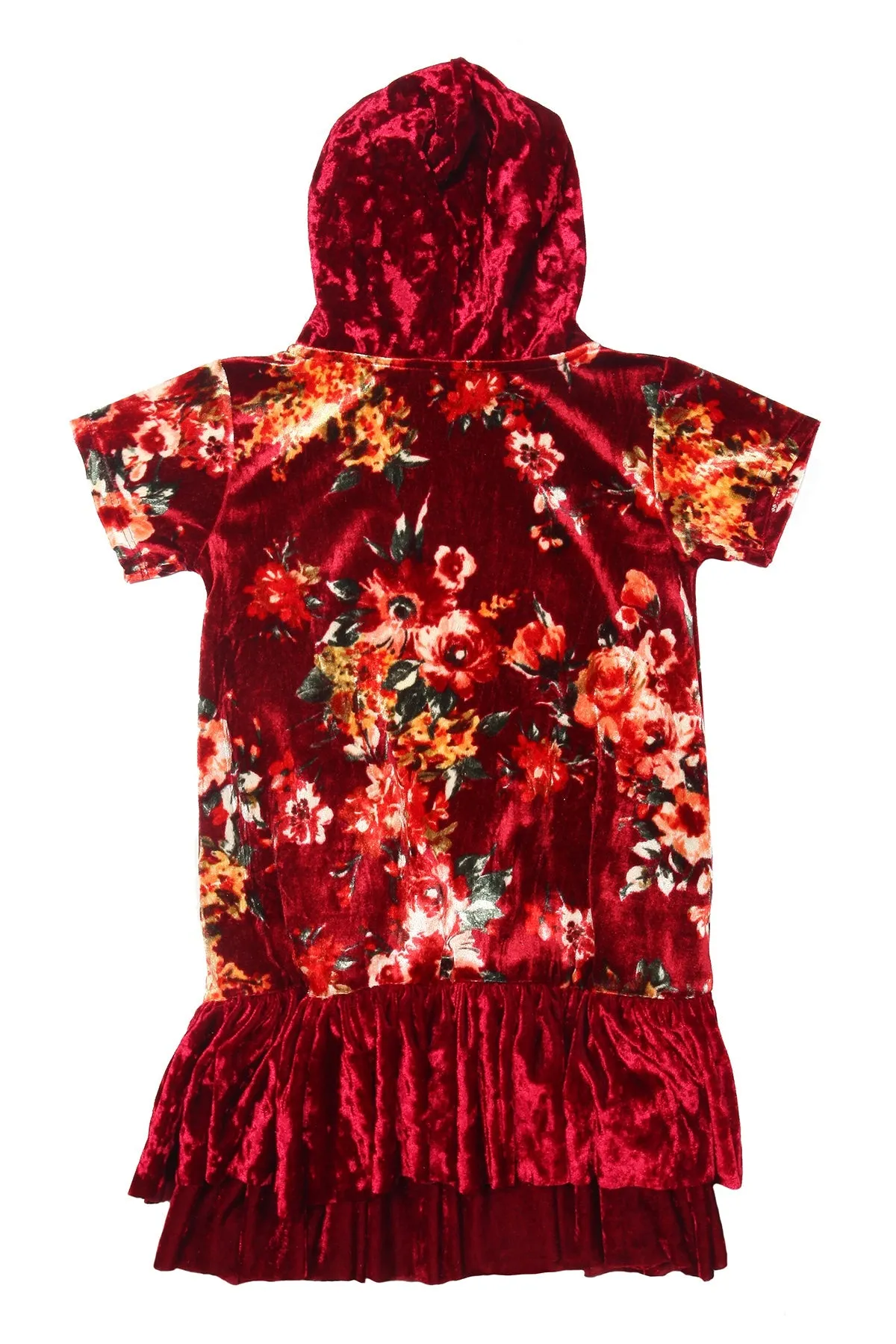 Floral Velvet Hoodie Ruffle Girls Dress