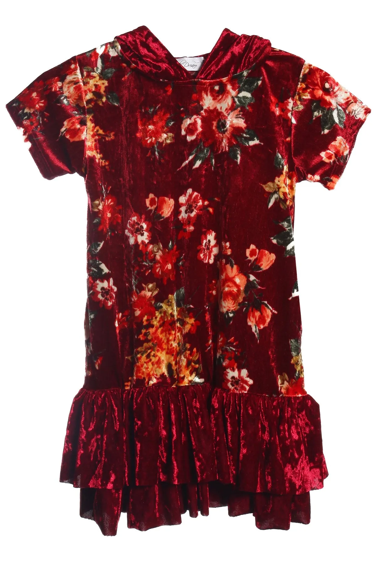 Floral Velvet Hoodie Ruffle Girls Dress