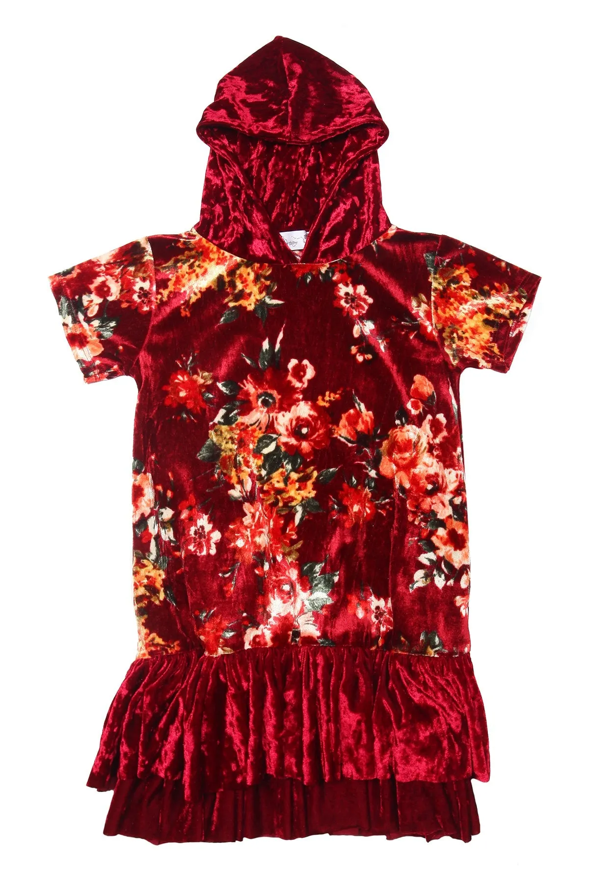 Floral Velvet Hoodie Ruffle Girls Dress