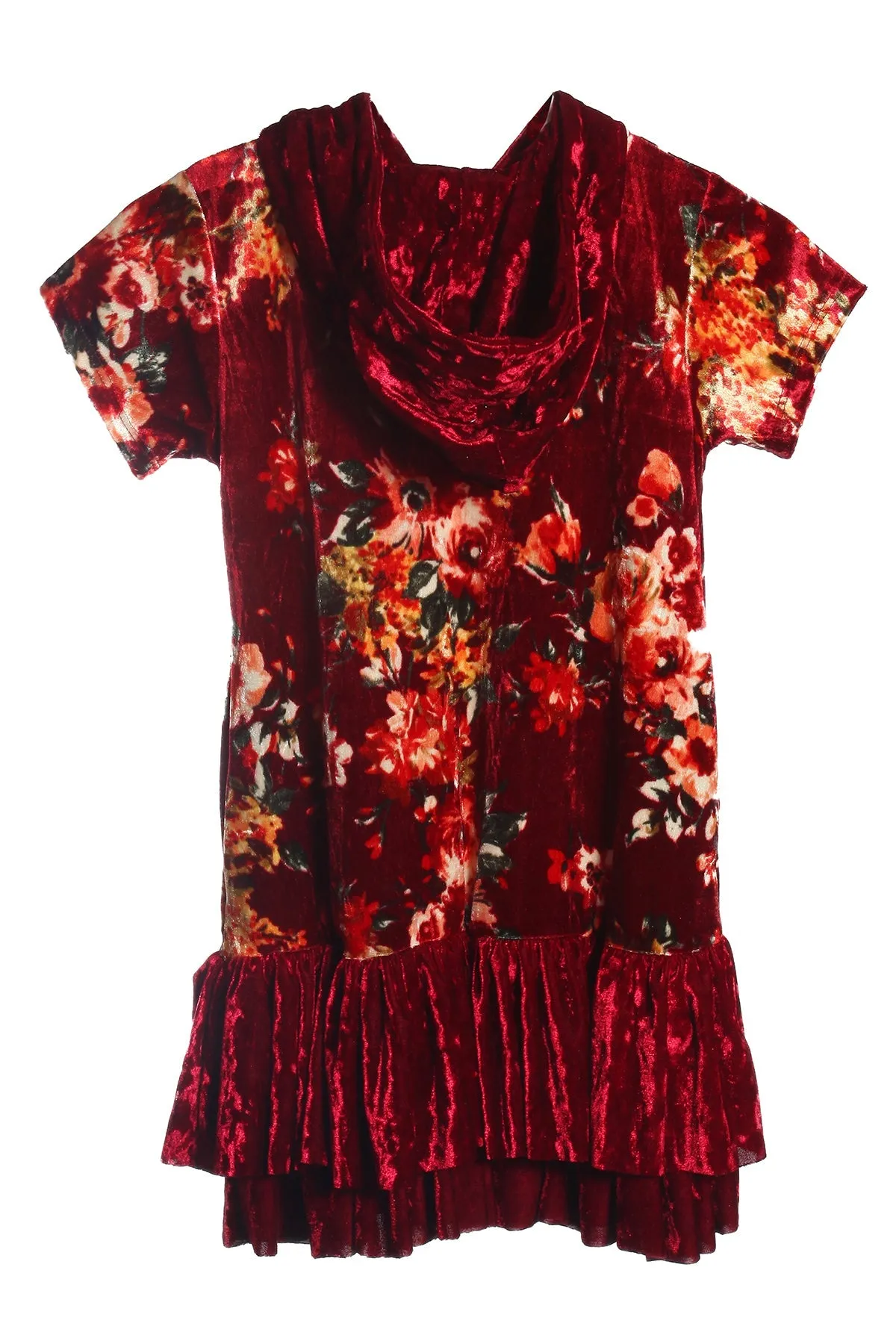 Floral Velvet Hoodie Ruffle Girls Dress