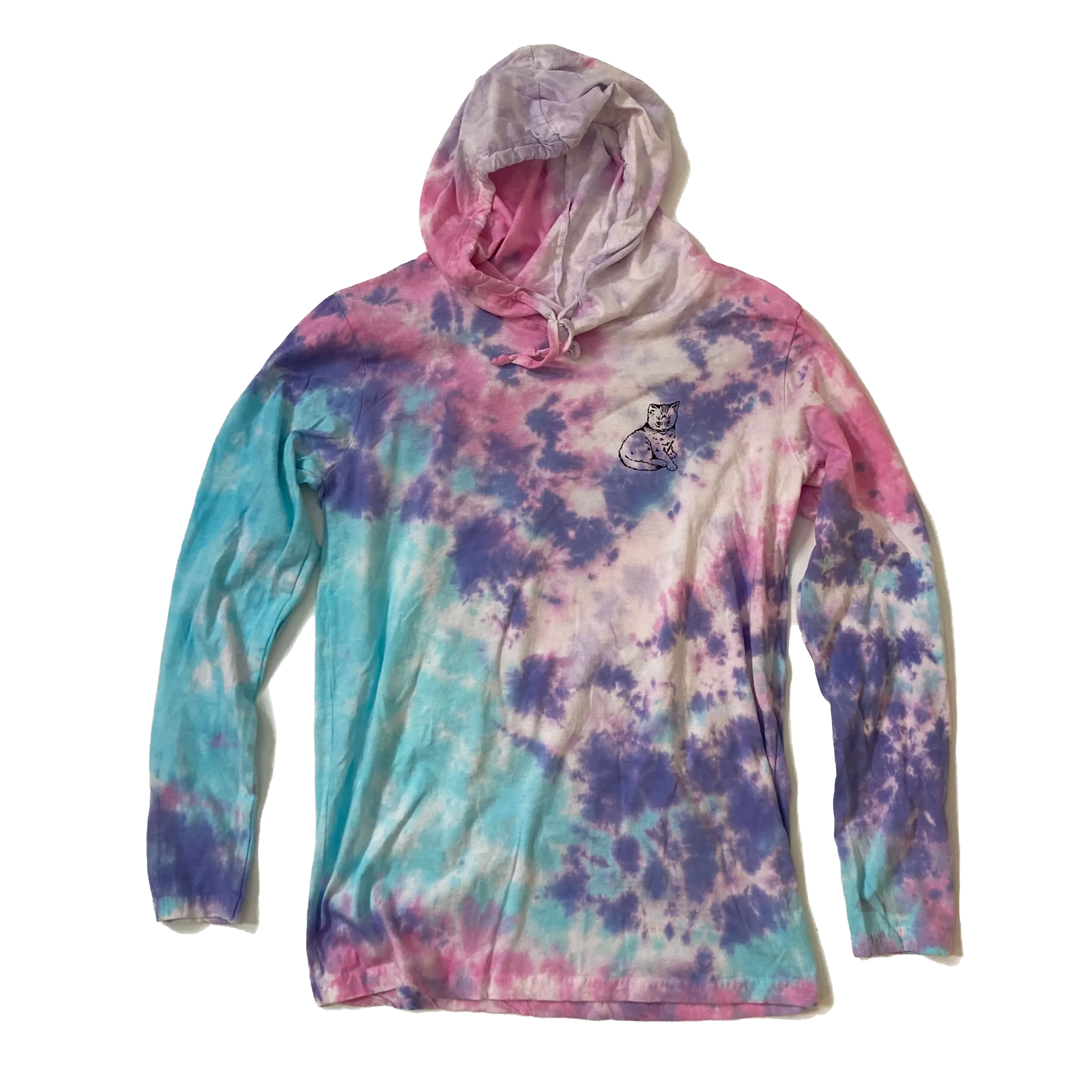 Focus Cat Long Sleeve T Hoodie - Cotton Candy