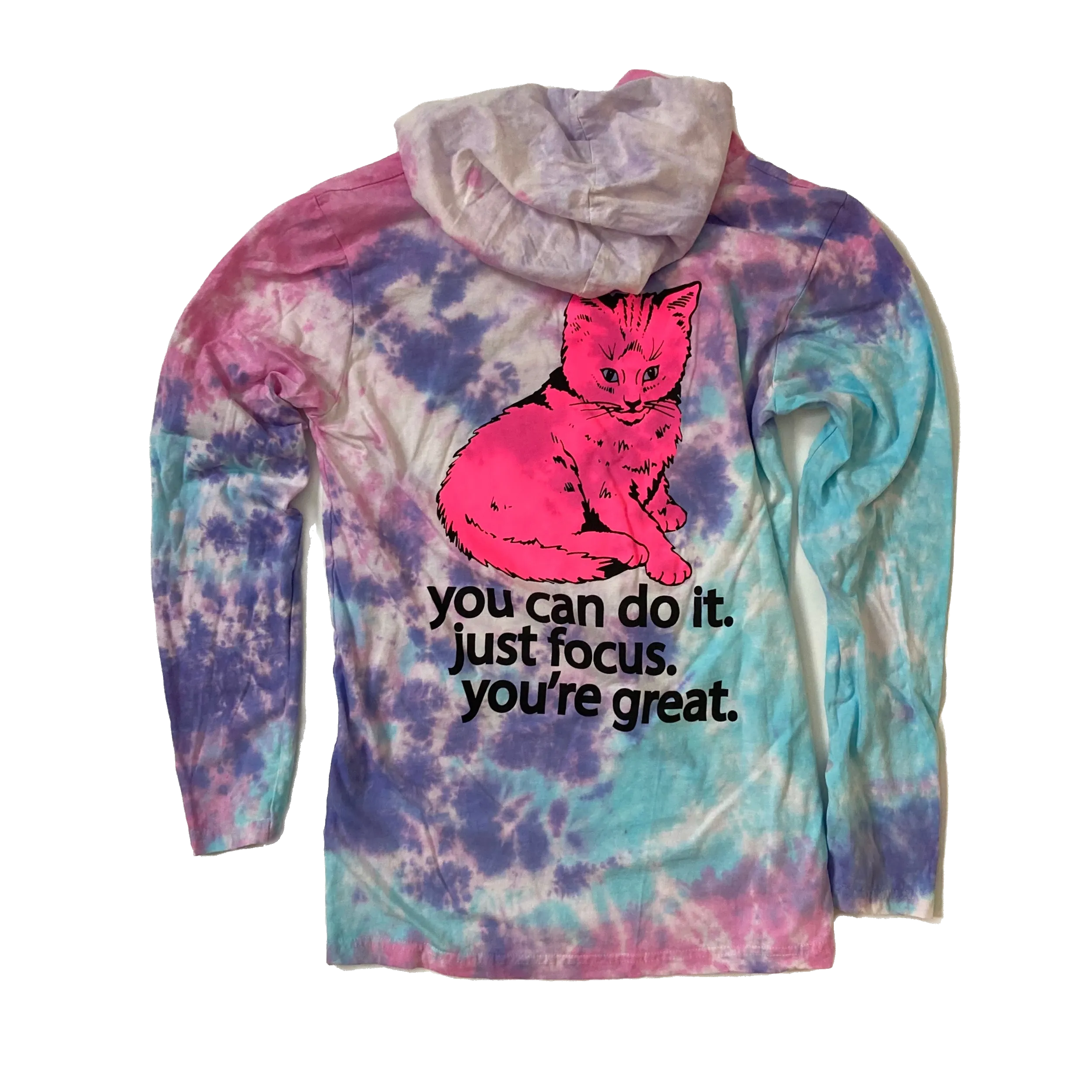 Focus Cat Long Sleeve T Hoodie - Cotton Candy