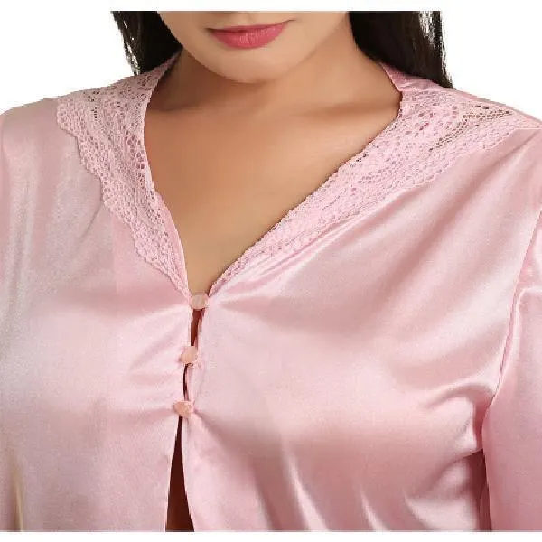 Front Open Top And PJ Set Nightdress For Women