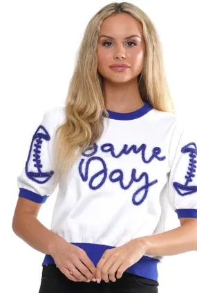 Game Day Knit Sweater - White/Royal Blue