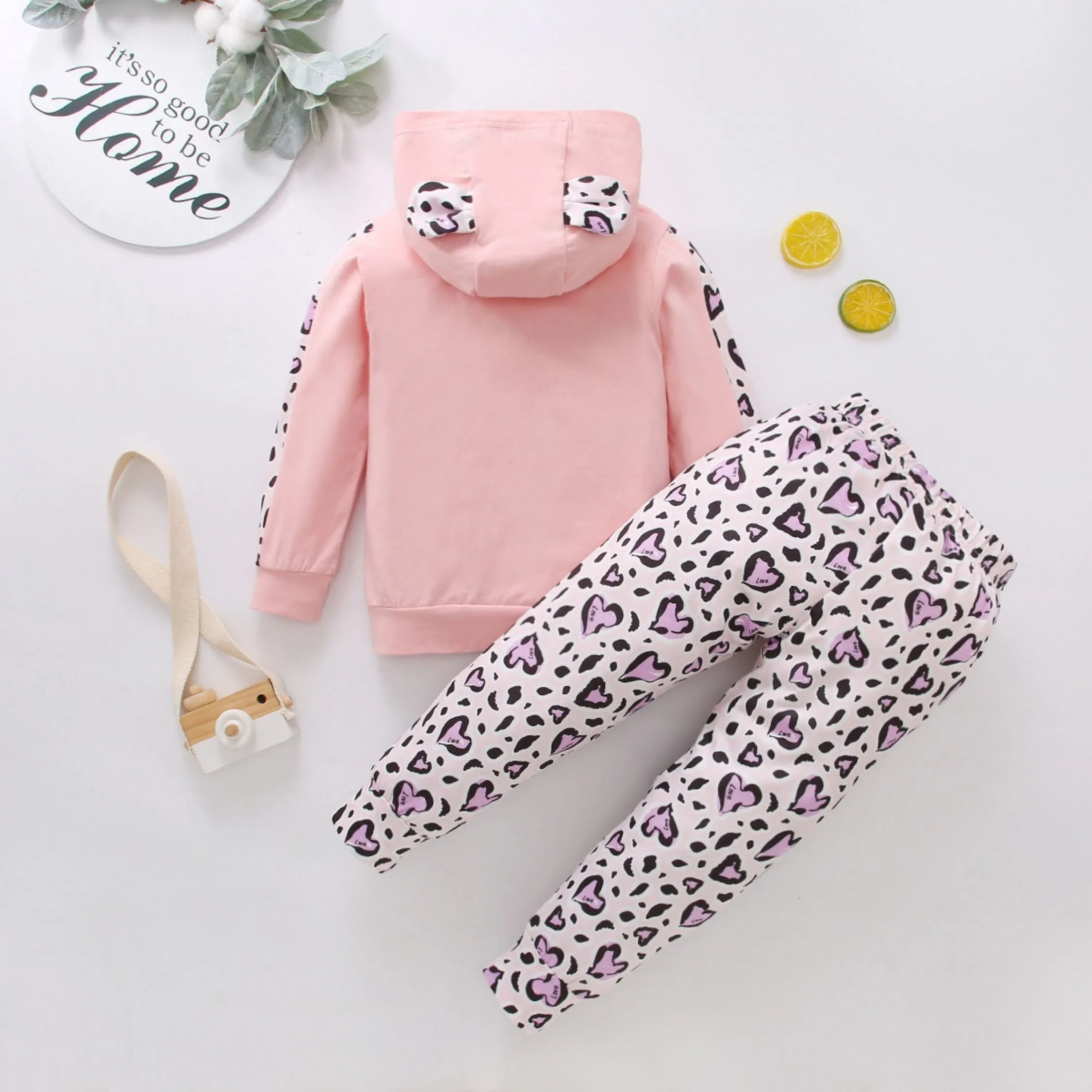 Girls 2 Piece Hoodie & Heart Design Trouser Set