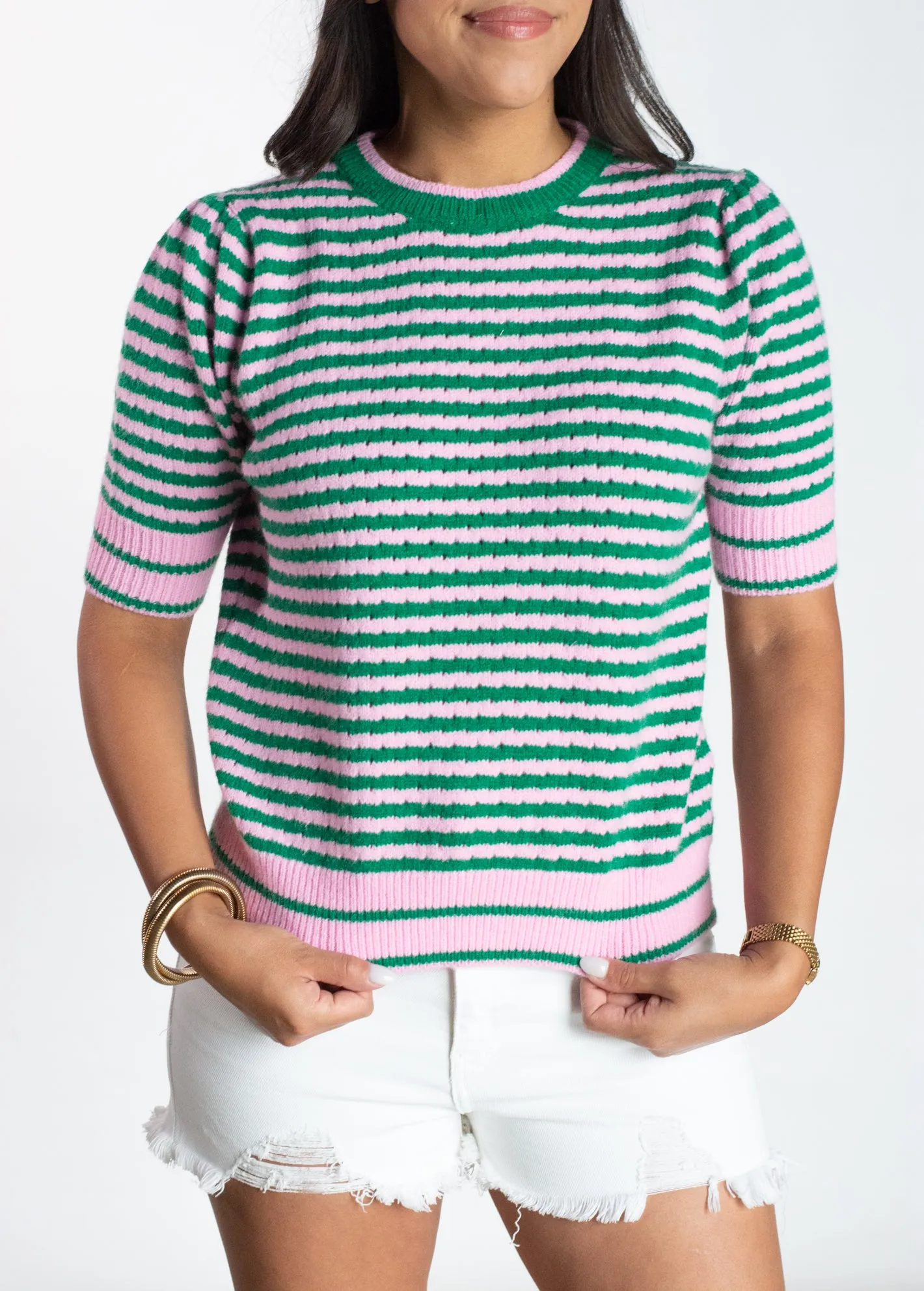 Heart Moves On Green Striped Sweater Top