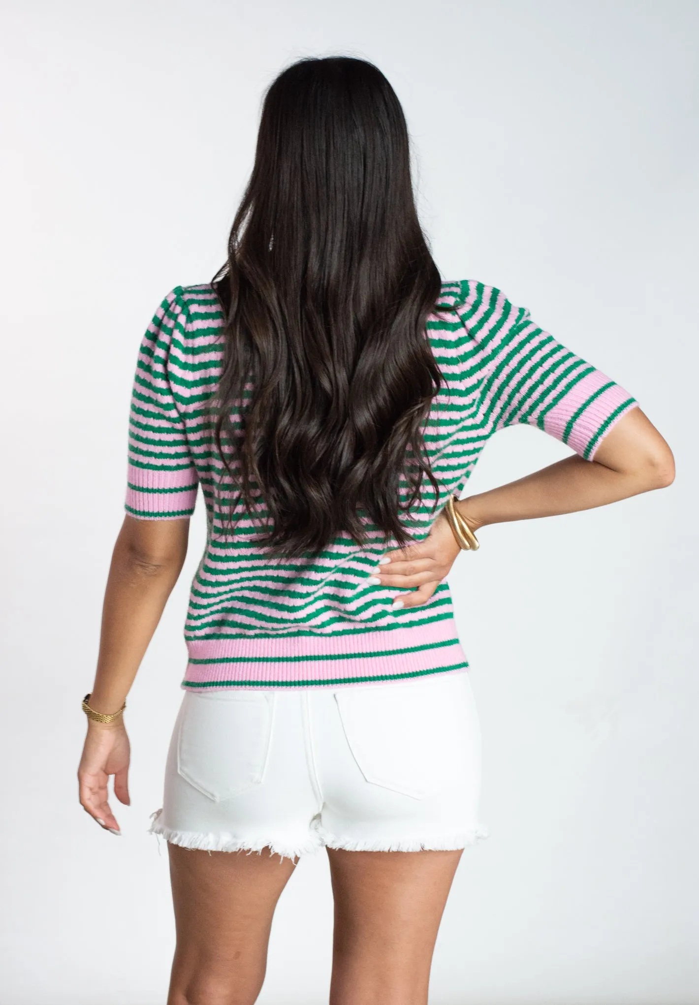 Heart Moves On Green Striped Sweater Top