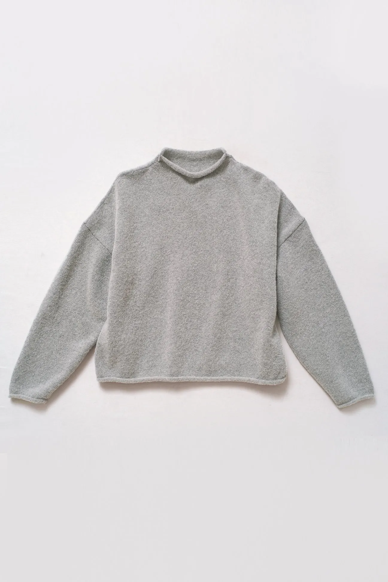 Heather Grey Boucle Rolled Sweater