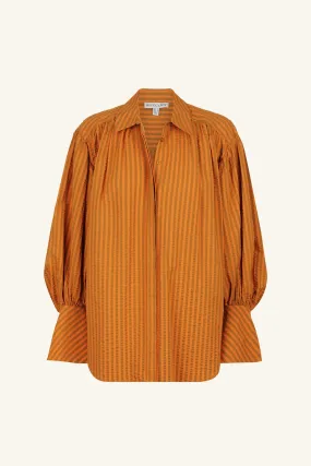 HELE BALLOON SLEEVE SHIRT - PAPAYA/WALNUT