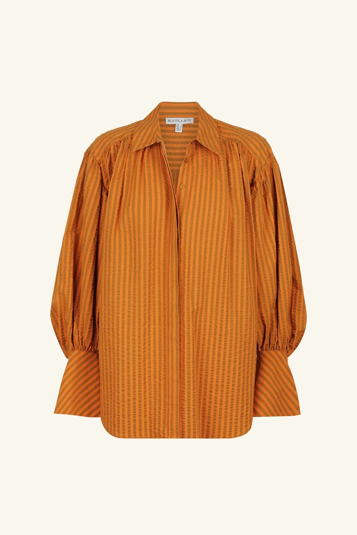 HELE BALLOON SLEEVE SHIRT - PAPAYA/WALNUT