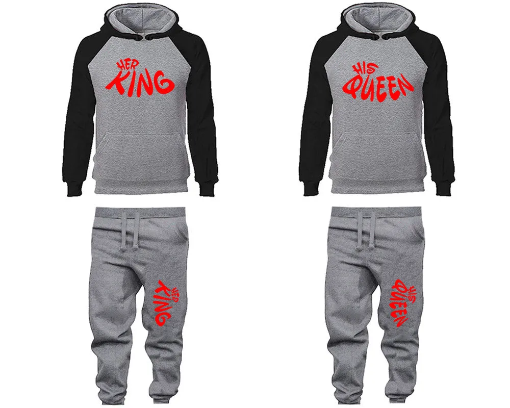 Her King His Queen Couple Hoodies and Jogger Pants, Matching Top and Bottom Set