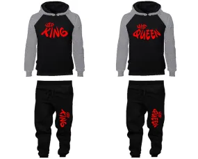 Her King His Queen Couple Hoodies and Jogger Pants, Matching Top and Bottom Set