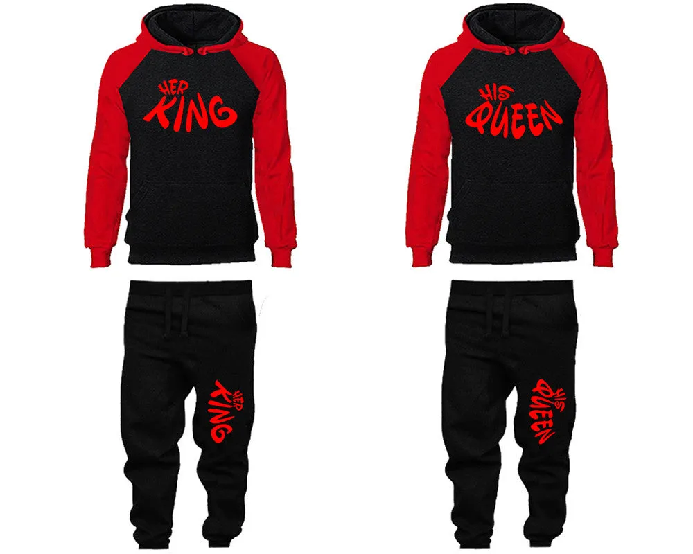 Her King His Queen Couple Hoodies and Jogger Pants, Matching Top and Bottom Set