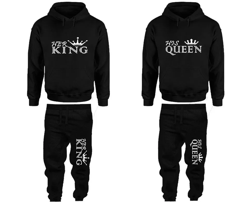 Her King His Queen Couple Matching Top Bottom Set Pullover Hoodies and Jogger Pants