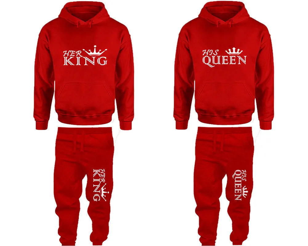 Her King His Queen Couple Matching Top Bottom Set Pullover Hoodies and Jogger Pants