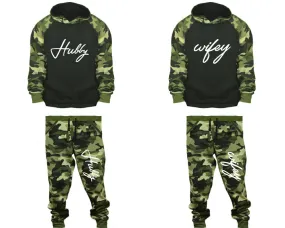 Hubby Wifey Couple Matching Camo Hoodies and Camo Jogger Pants Sold Separately