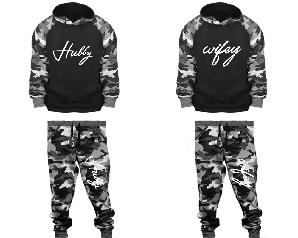 Hubby Wifey Couple Matching Camo Hoodies and Camo Jogger Pants Sold Separately