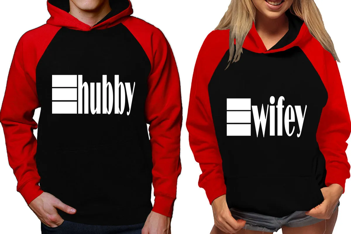 Hubby Wifey Couple Matching Contrast Raglan Hoodies