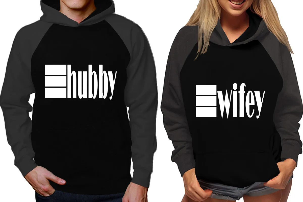 Hubby Wifey Couple Matching Contrast Raglan Hoodies