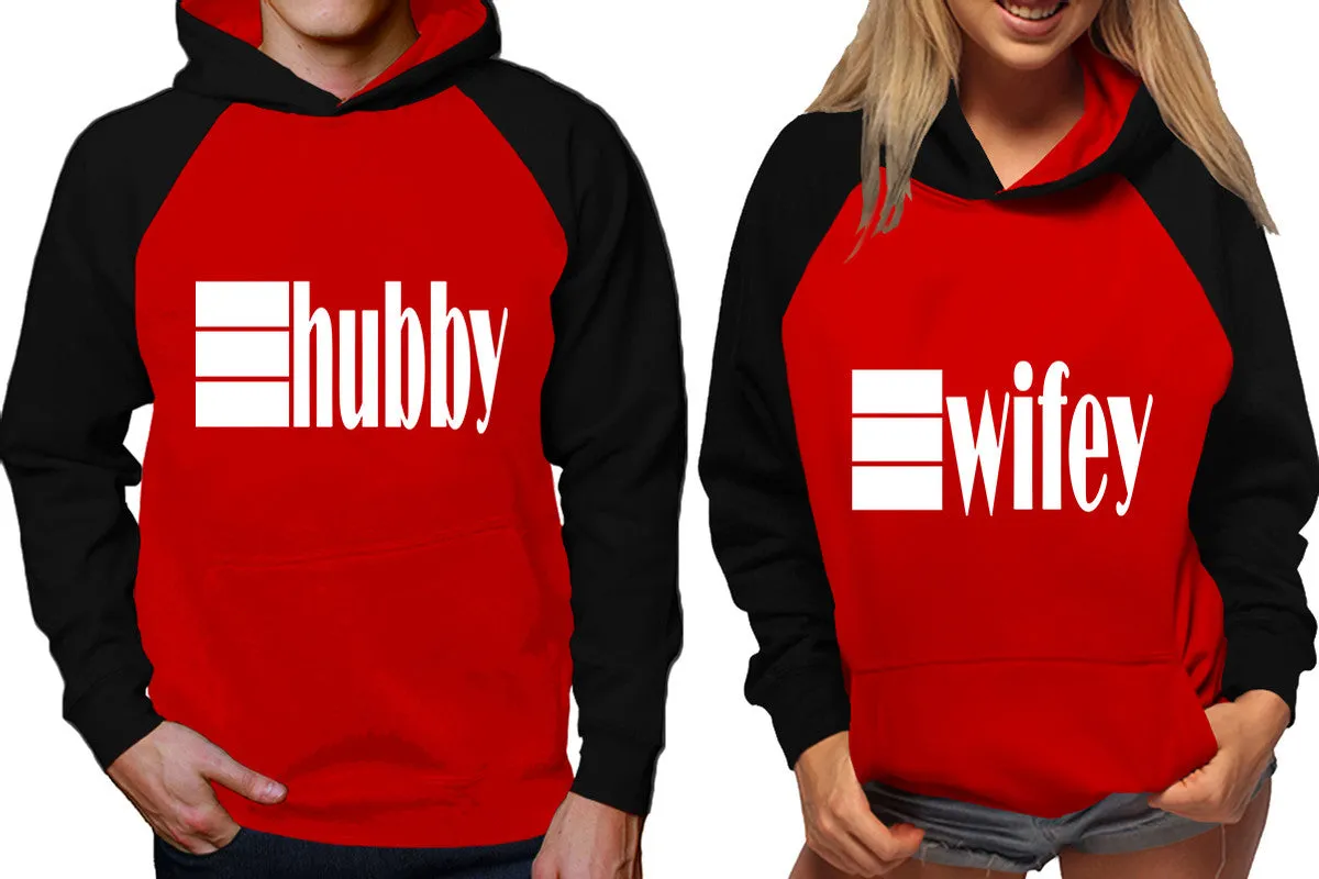 Hubby Wifey Couple Matching Contrast Raglan Hoodies