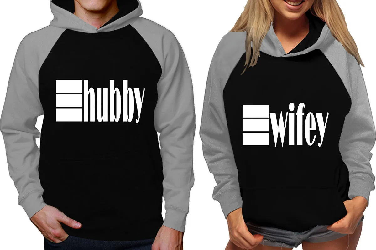 Hubby Wifey Couple Matching Contrast Raglan Hoodies