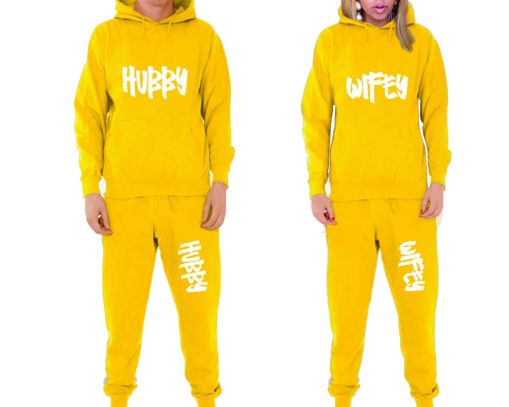 Hubby Wifey Couple Matching Hoodie and Jogger Pants Top&Bottom Sets