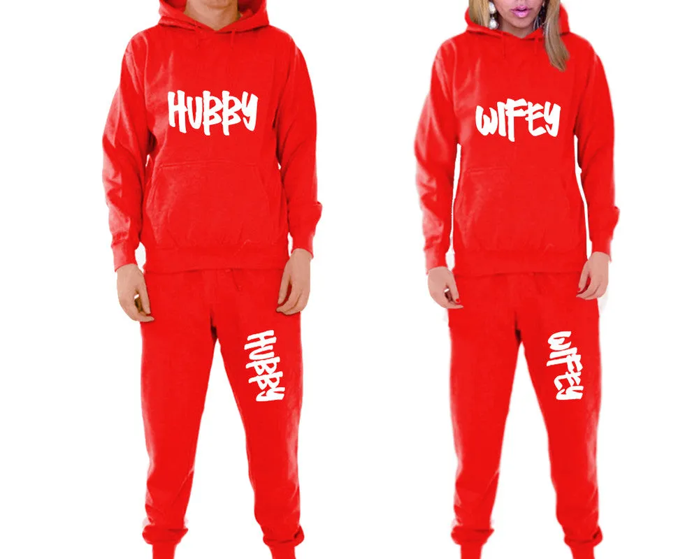 Hubby Wifey Couple Matching Hoodie and Jogger Pants Top&Bottom Sets