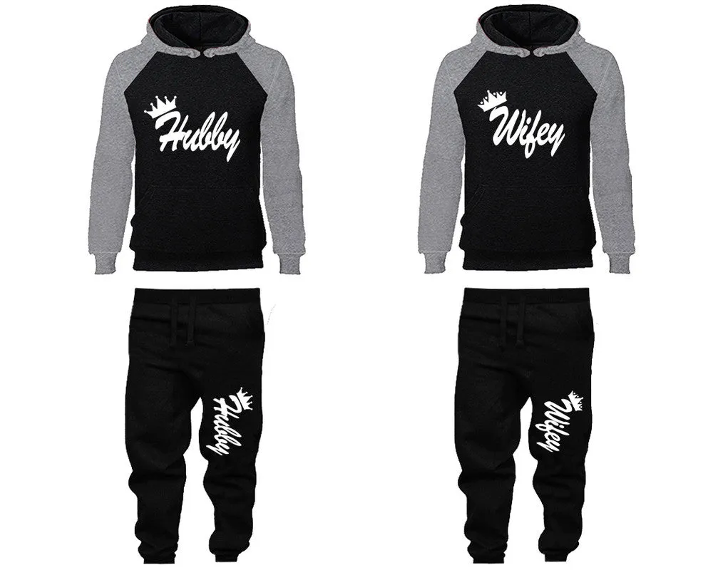 Hubby Wifey Couple Matching Hoodies and Jogger Pants Top Bottom Matching Set