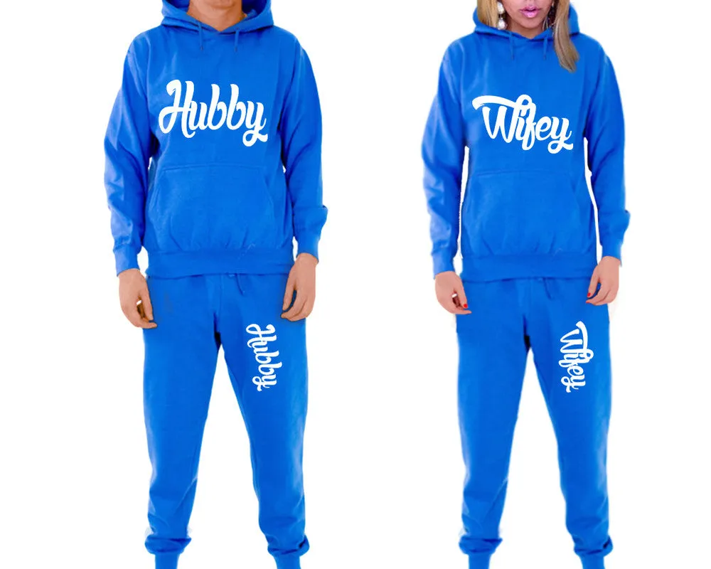 Hubby Wifey Couple Matching Pullover Hoodies and Jogger Pants Top & Bottom Sets