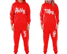 Hubby Wifey Couple Matching Pullover Hoodies and Jogger Pants Top & Bottom Sets